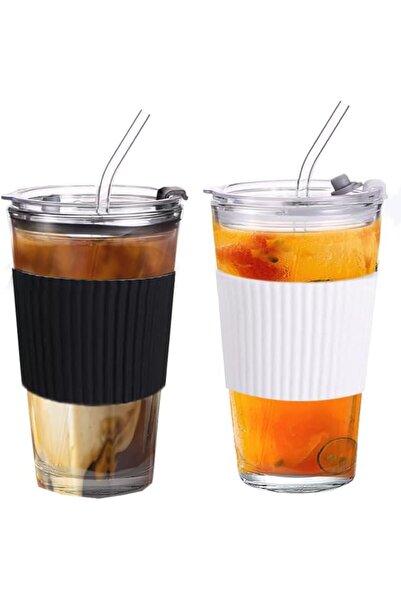 GENERAL Glass Coffee Cup with Straw 2 Pcs, Aukomer® Glass Water Tumbler with ...