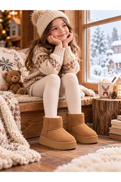 BURUNİ Children's Winter Platform Sole Mini Boots Warm and Comfortable Daily Model