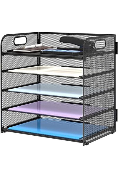 DURKU Letter Tray Paper Organizer 5-Tier,Trays Paper Organizer with Handle,Me...