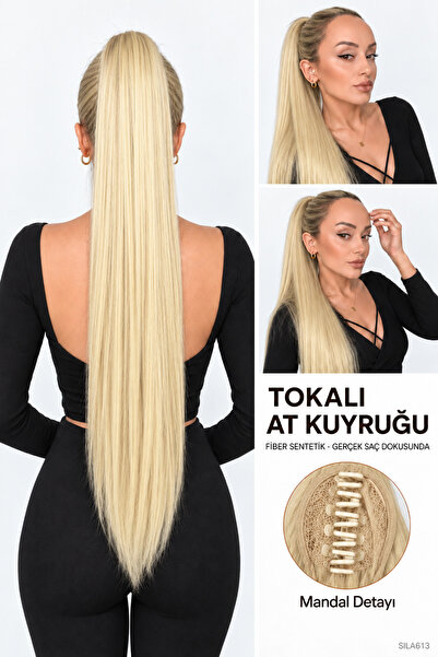 Suzan Peruk Düz Uzun Tokalı Mandalllı At Kuyruğu - Gerçek Saç dokusunda -