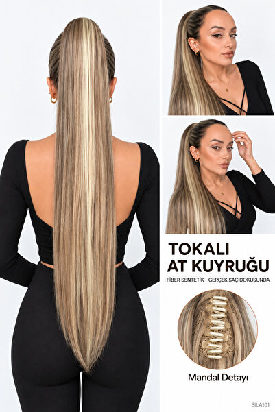 Suzan Peruk Düz Uzun Tokalı Mandalllı At Kuyruğu - Gerçek Saç dokusunda -