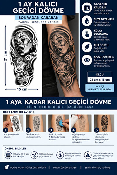 TattooLiva 1 Ay Kalıcı 24 Saat Sonra Kararan 15x21 cm Yarım Kol Chicano Kadın...
