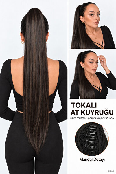 Suzan Peruk Düz Uzun Tokalı Mandalllı At Kuyruğu - Gerçek Saç dokusunda -