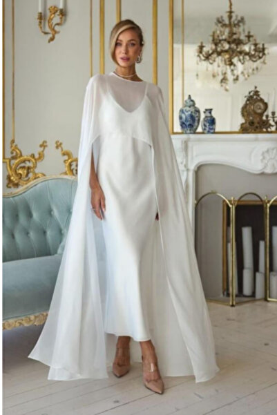 Ezni Atelier Şifon Gelin Pelerini 145 cm | Transparan Gelinlik Pelerini | Uzu...