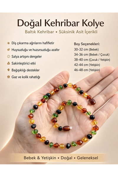 Taşmir Certified Natural Drop Amber Necklace for Babies & Adults