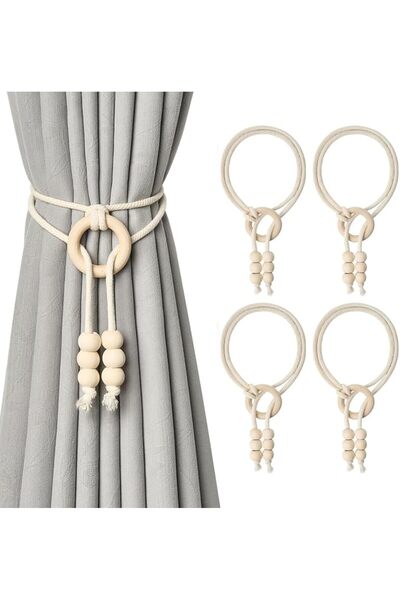 Yelajoy 4Pack Natural Cotton Rope Curtain Tiebacks Boho Style Decorative Drap...
