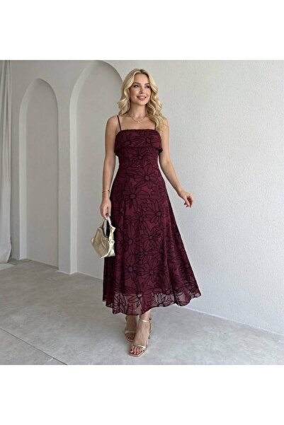 tülaybutik فستان سهرة نسائي بياقة مربعة وحزام منسوج