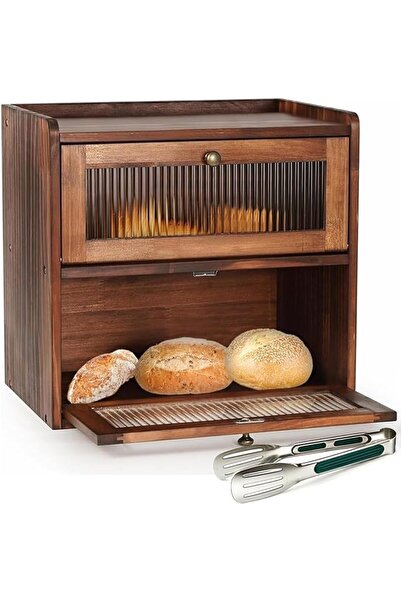 Generic Double Layer Bamboo Bread Box for Kitchen Countertop, Large Capacity ...