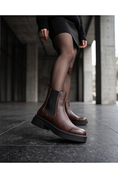 futsi shoes VERONA Bordo Hakiki Floter Deri Kalın Taban Günlük Şık Kadın Bile...