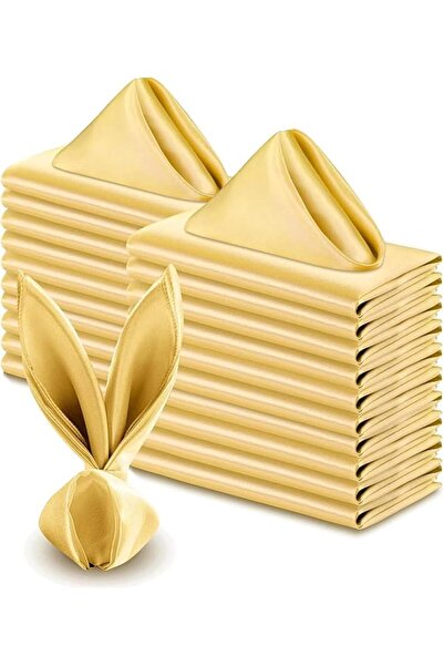 Arabest Satin Napkins 24 Pack, Polyester, Gold, Square, 43x43 cm