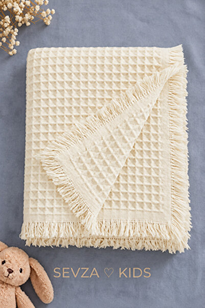 Sevza Kids Waffle Desen Sarı Battaniye 100% Organik Pamuk 100x110 cm