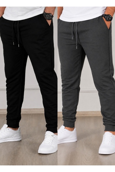SURMARİ Set of 2 Unisex Regular Fit Ribbed Leg Black, Gray, Navy Blue, Anthra...