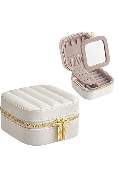 Paporich White Travel Jewelry Case, Small Jewelry Box Organizer with Mirror, ...