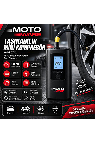 Taşınabilir Mini Kompresör – 150 PSI, Dijital Ekran, LED Aydınlatma, Powerbank Özelliği