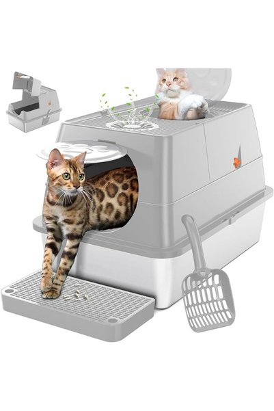GENERAL Extra Large Stainless Steel Cat Litter Box with 180 Degree Flip Open ...