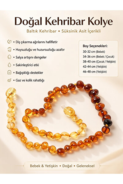 Taşmir Sertifikalı Damla Kehribar Gökkuşağı Bebek & Yetişkin Kolyesi