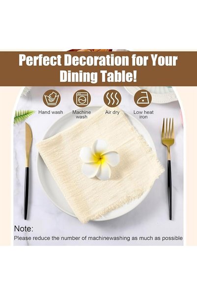 GENERAL 12 Pcs Cotton Linen Cloth Dinner Napkins with Fringe, 16.5 x 16.5" Soft Square Rustic Napkins Ideal
