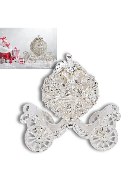 Bukela Silver Diamond Style Pumpkin Carriage Jewelry Box, Rhinestone Metal Di...