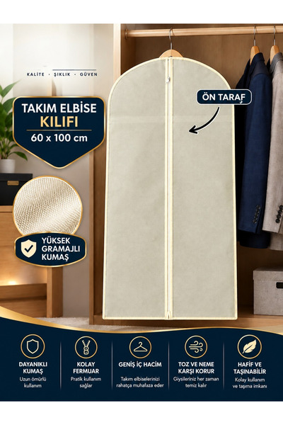 CocoVia ( 3 ADET ) Takım Elbise Kılıfı Fermuarlı Kıyafet Ceket Koruyucu Hurç- Dolap içi Düzenleyici Elbise Koruma Kılıfı