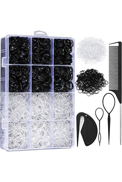 GENERAL 2000 Pieces of Elastic Hair Ties with Hair Styling Tool Set, Transpar...
