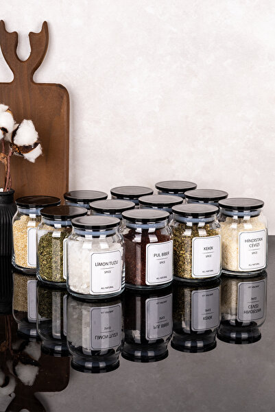 Dolkin Home 12-Piece 300 ml Premium Black Mica Vacuum Lid Glass Spice Jar Set...
