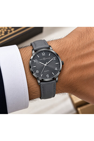 Generic Brand Men's Classic Grey Leather Strap Watch Looster Time