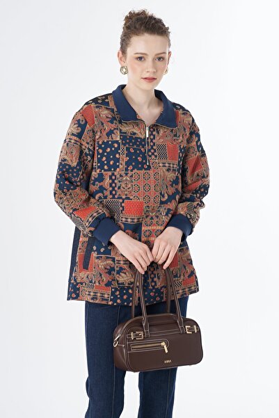 Kayra Karma Desen Sweatshirt-INDIGO - 38