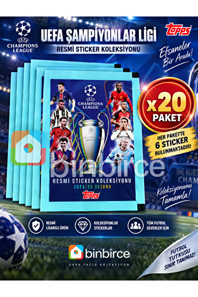 Topps, UEFA Şampiyonlar Ligi 2024-25 Sezonu Çıkartma (Sticker) Paketi x 20 PAKET