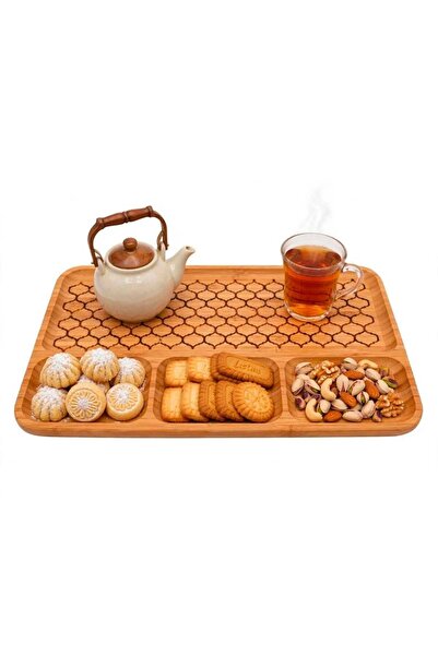 Generic Elegant Decorative Wooden Serving Tray Divided and Decorated, Size 40...