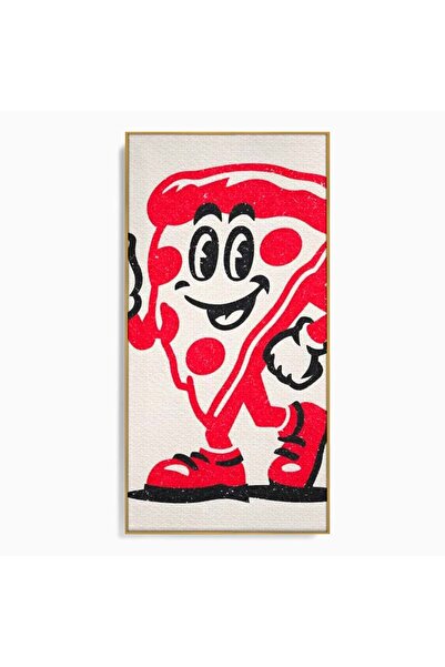 Luxcanva Tablou Canvas Pizza Party 60x120 cm cu Rama Auriu Pizza Party Felie ...