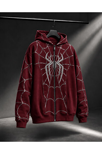 DEEFWEAR Spıder-Man Baskılı Fermuarlı Kapüşonlu Yüksek Yaka Streetwear Sweats...