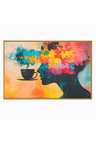 Luxcanva Tablou Canvas Ganduri in Puzzle 120x80 cm cu Rama Auriu Ganduri in P...