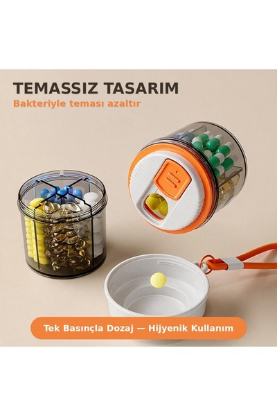 Genel Markalar Temassız Dozajlamalı 4 Bölmeli İlaç Saklama Kutusu Taşınabilir...