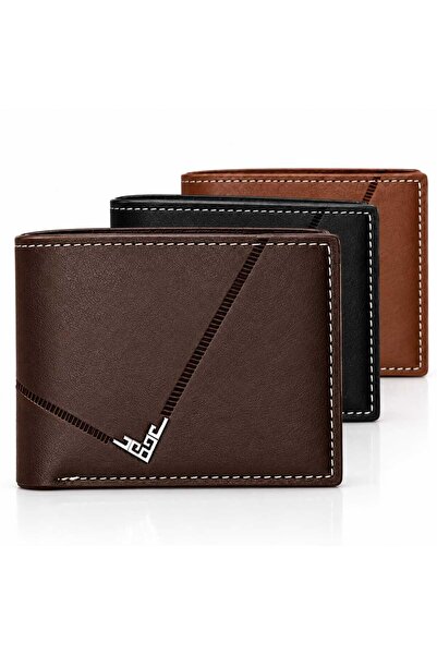 Nevara 3-Piece Set of Stylish and Slim Brown, Black, and Dark Brown Wallets, ...