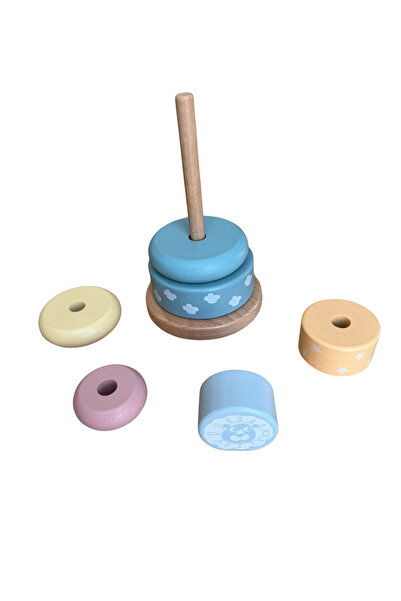 KABI Jucarie educativa Montessori din lemn- Turn stivuire Rainbow Tower, + 12 luni