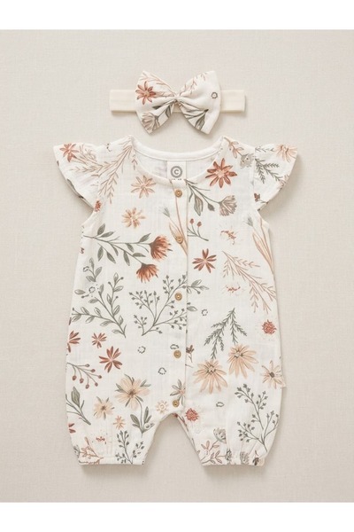 Valia Baby 100% Cotton Muslin Floral Patterned Barbatöz