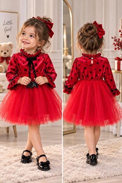 Bellarose KIDS KIZ ÇOCUK TÜLLÜ ELBİSE YILDIZ FİGÜRLÜ ÖZEL GÜN DOĞUM GÜNÜ DÜĞÜN