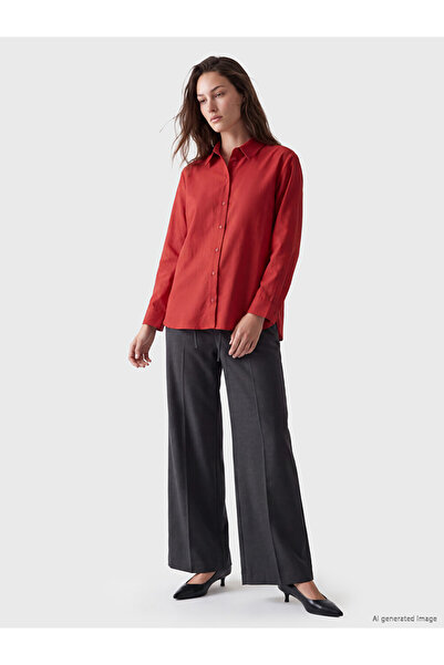 LC Waikiki Ozmarka New Season Red 100% Cotton Women's Shirt