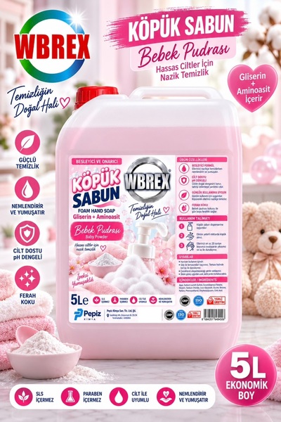 WBREX Pudra Kokulu Gliserinli Köpük El Sabunu 5 L – 5000 Kullanıma Kadar Ekon...