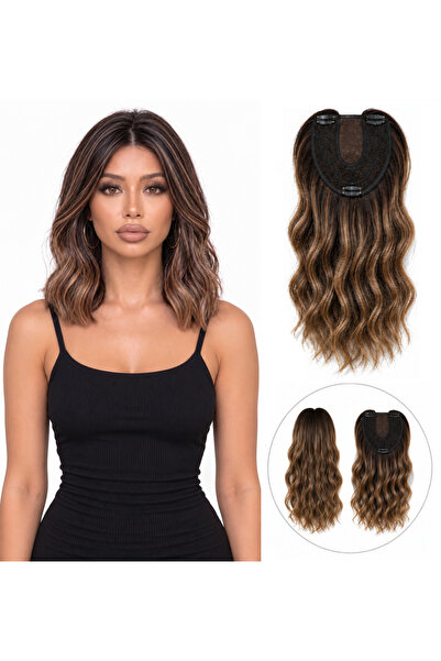 Lulu Bella Kadın Işıltılı Kumral 35 cm Tül Tepelik Dalgalı Çıtçıtlı - 1. Kali...