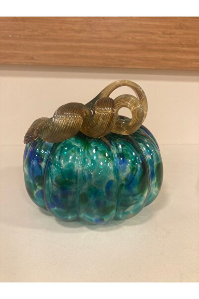 PLUS HOME DEKORATİF ÜFLEME CAM SANATI KABAK RENK TURKUAZ MAVİ ÇAP 13X13 CM