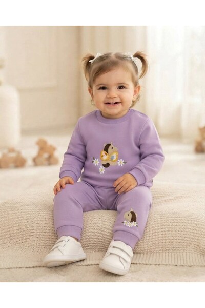 Ege Bebek Baby Girl Winter 3 Thread Threaded Daisy and Horse Embroidered 6-9-...
