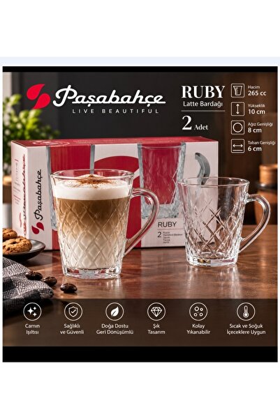 Paşabahçe 2 li Ruby Latte çay N. Kahve kupası 265 CC HACİM 10 CM BOYU 8 CM AĞ...