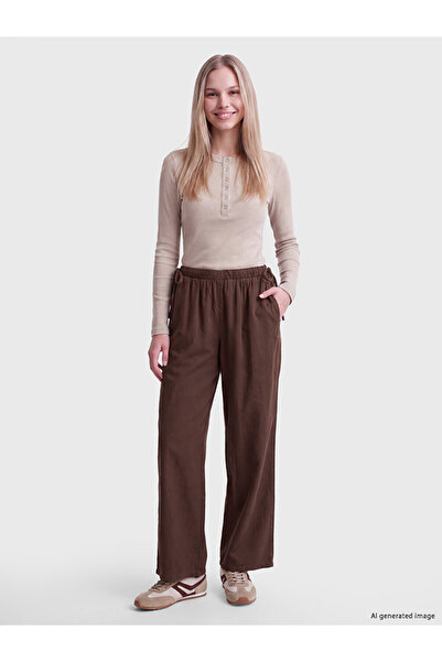 LC Waikiki Vizyon New Season Brown Wideleg Women's Jean Trousers with Elastic...