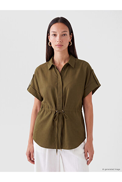 LC Waikiki Vizyon New Season Green Lace-Up Oversize Women's Shirt