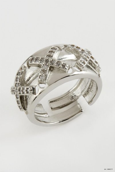 ZERO LAND CONCEPTA Cross-Stone Metal Ring (235756) Silver Color