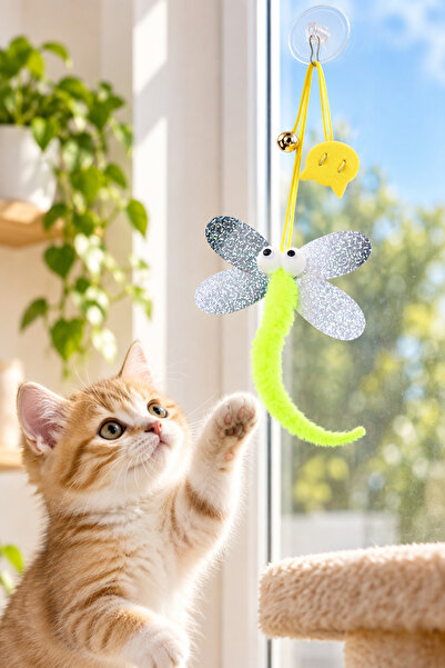MİNUZ Çıngıraklı Kedi Oyuncağı Yapışkanlı Kedi Oyun Oltası Renkli Ponponlu Ha...