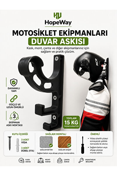 HopeWay Home Motosiklet Kask ve Ekipman Askısı - Kask, Mont ve Ağır Ekipmanla...