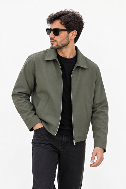 Erkek Oversize Haki Ceket Fermuarlı