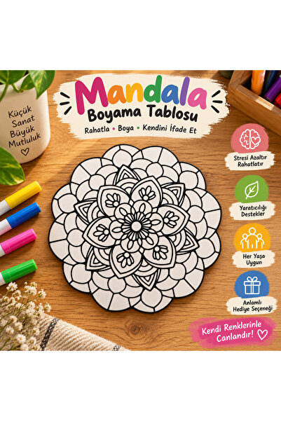 Mandala Boyama Tablosu Kabartmalı Desen – Kendin Boya Dekoratif Hobi Panosu – Yaratıcı Boyama Etkinliği